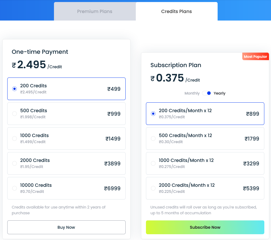 Fotor AI Credit Plans