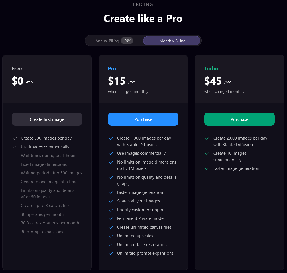 Monthly Pricing - Playground AI